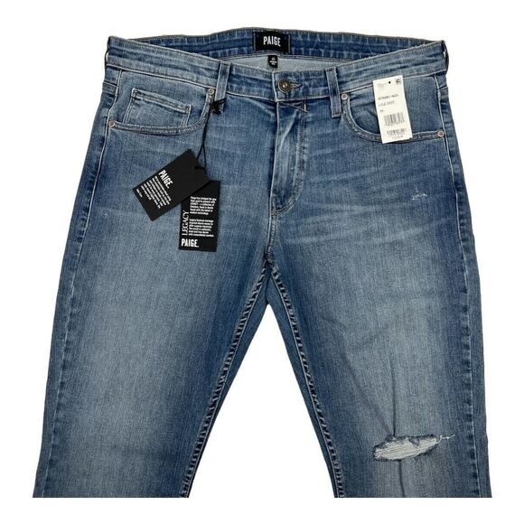 New Paige Lennox Men US 33 Denim Blue Jeans Slim Skinny Stretch Ripped Casual - Picture 7 of 12